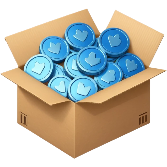 blue coins in a cardboard package emoji