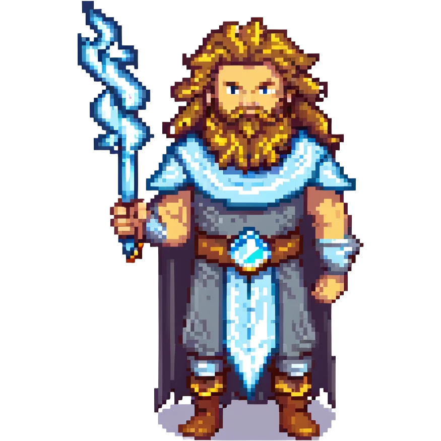 Zeus, the Greek god, with his beard, long curly hair, and regal attire, holding a lightning bolt emoji