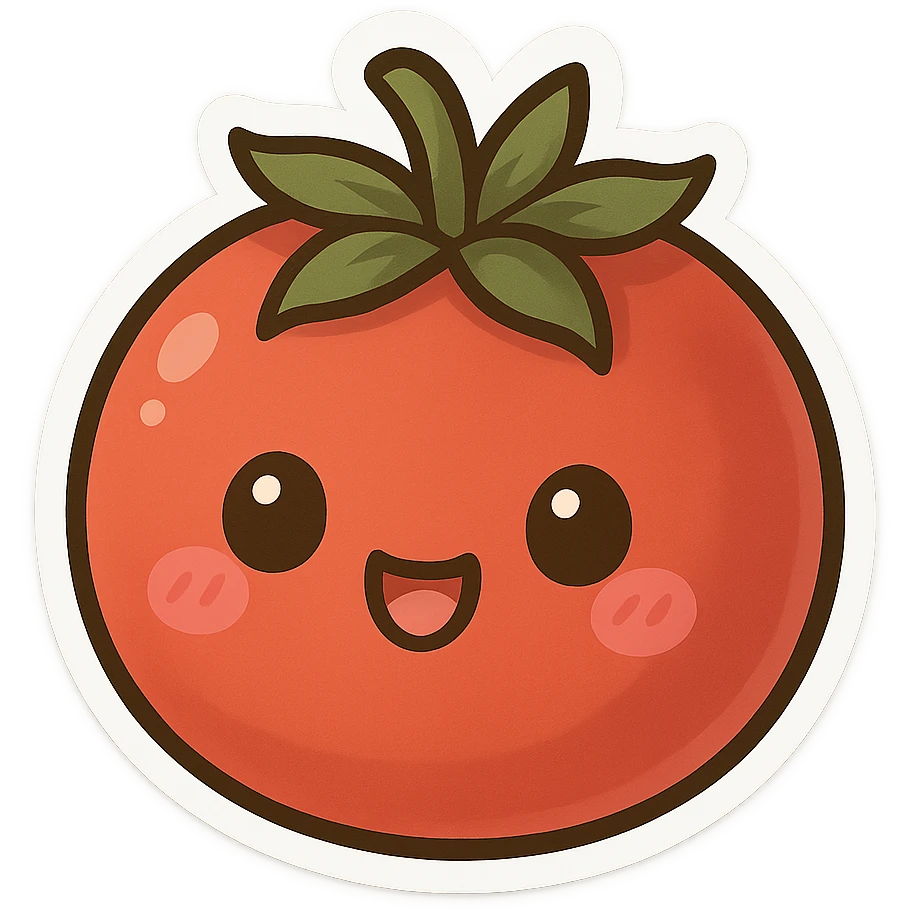 chibi sticker-style tomato, cute and exaggerated emoji