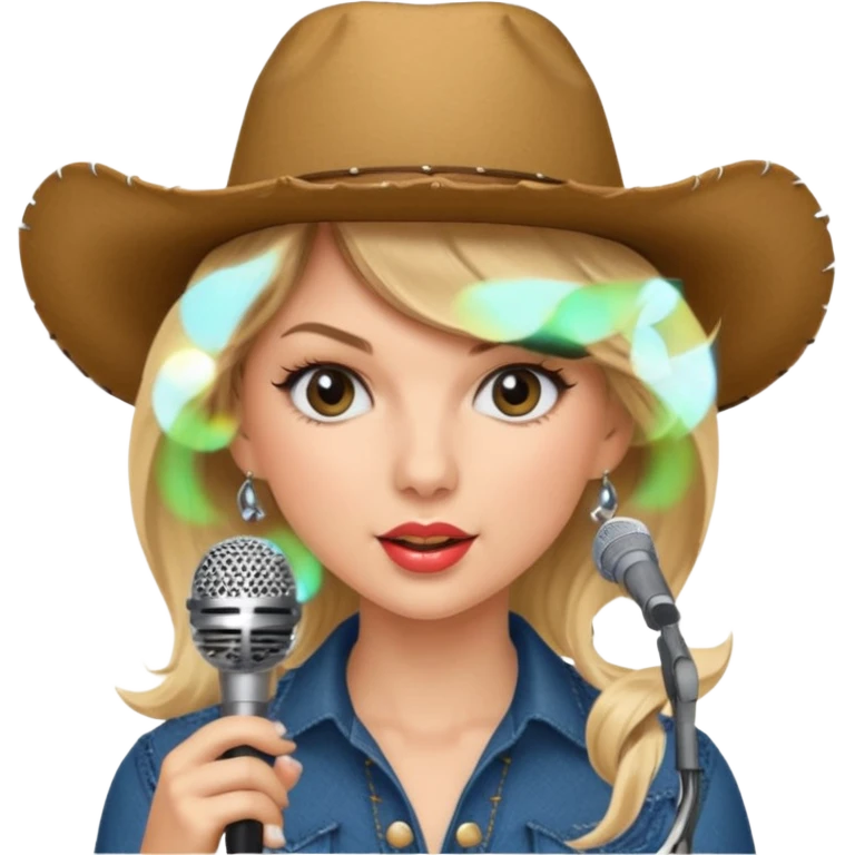 taylor swift is singing with mirco and cowboy hat emoji