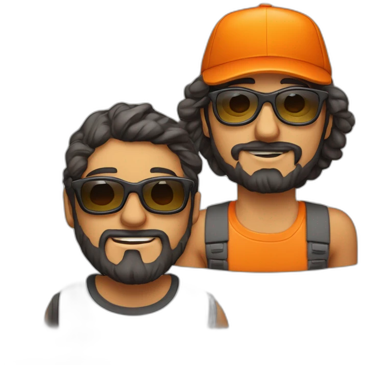 hombre con gorra y barba y una mujer con pelo corto gafas y pelo naranja emoji