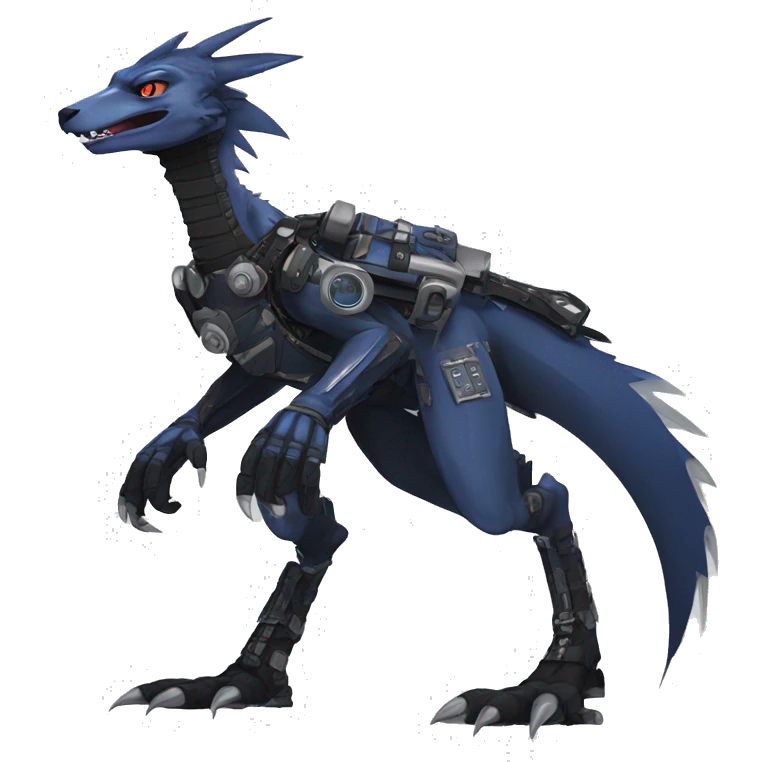 Full body Edgy Anthro Futuristic Mechanical Sergal-raptor-vernid emoji