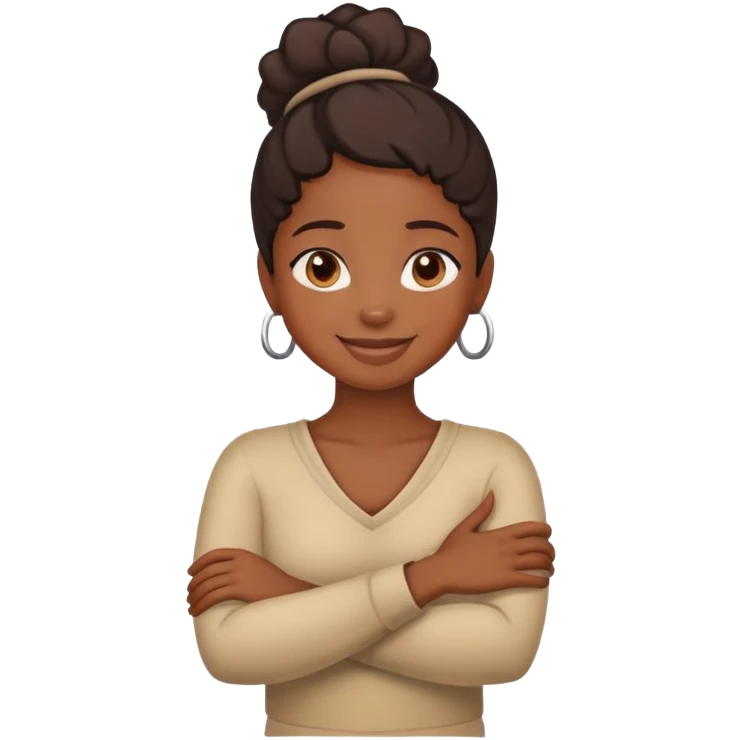 A black girl crossing her arms around her neck smiling emoji