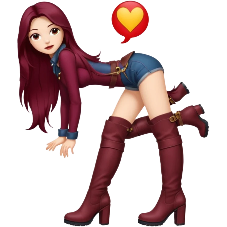 seductive woman with knee high heel burgundy boots emoji