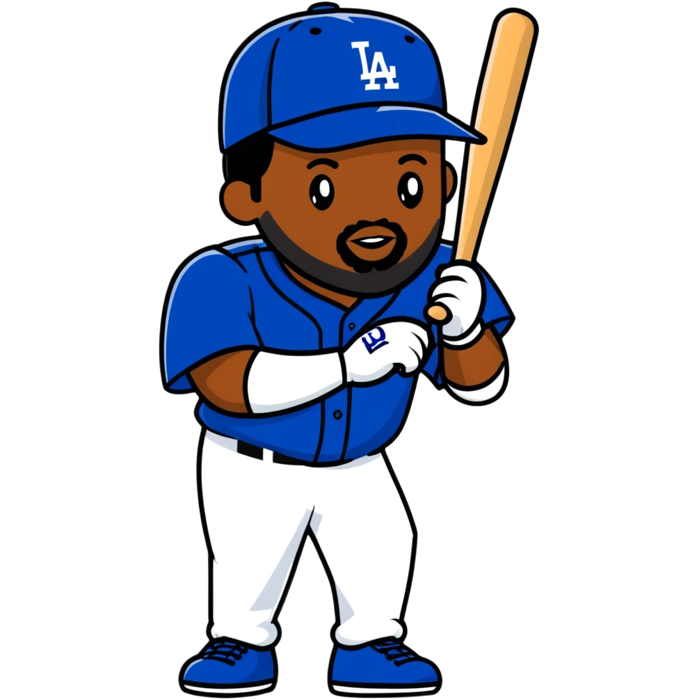 black person with beard in Dodgers baseball uniform emoji