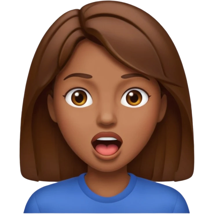Woman brown hair. Mouth open. Not smiling emoji