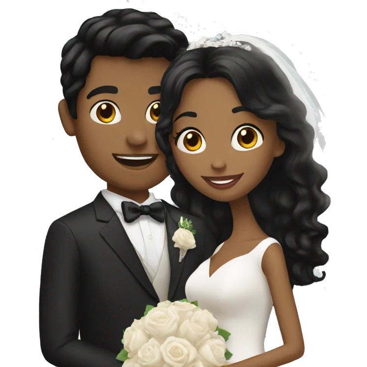 Black hair woman and blond white man getting married emoji