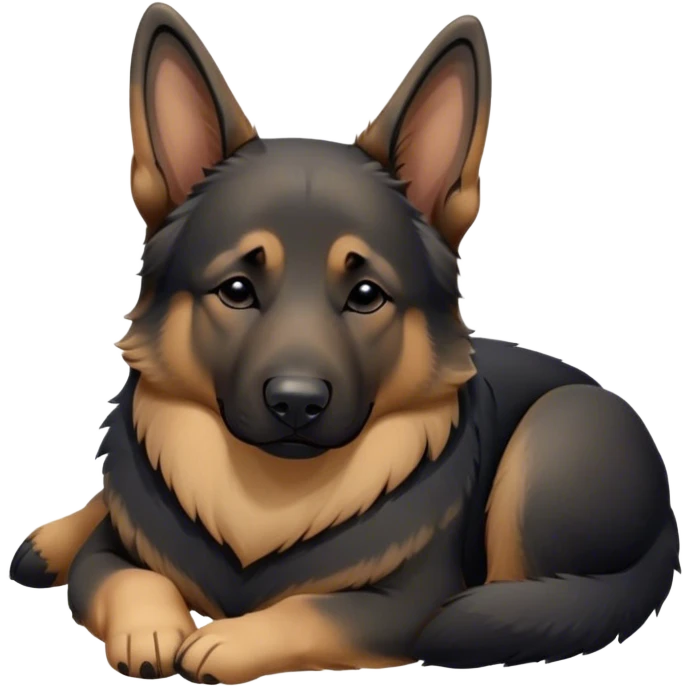 Cinematic Chubby Sleeping German Shepherd Portrait Emoji, Chubby and serene, with a round, unexpectedly soft build and a dense, glossy coat of tan and black, eyes gently closed in peaceful slumber, Simplified yet irresistibly endearing features, highly detailed, glowing with a gentle, drowsy glow, high shine, relaxed and content, stylized with a touch of whimsy, bright and heartwarming, soft glowing outline, capturing the essence of a loyal guardian in a comically sleepy state, so adorable it feels like it could roll out of the screen and snore with charming might! emoji