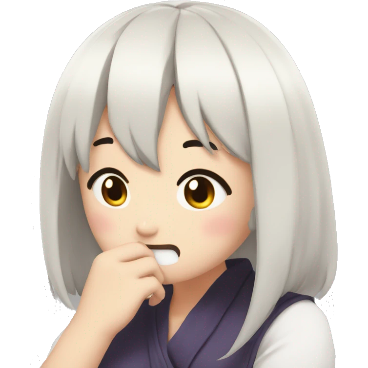 anime girl giggle hands covering mouth black hair embarrassed fully rendered emoji