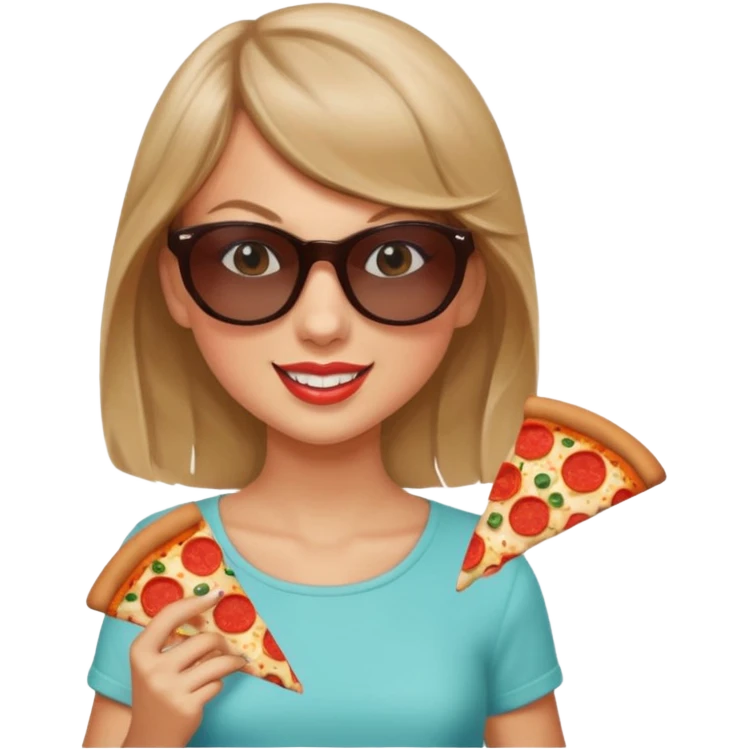 Taylor Swift, wearing sun glasses, holding a slice of pizza





































 emoji