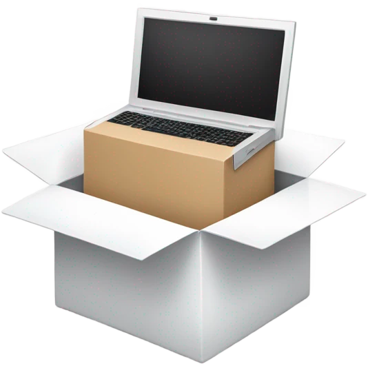 a white open box with the letters "SMM" visible and a laptop sticking out emoji