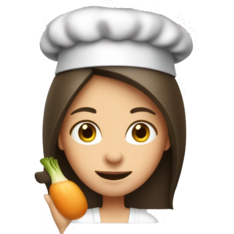 Brunette long straight hair girl in a cook hat makes dinner  emoji