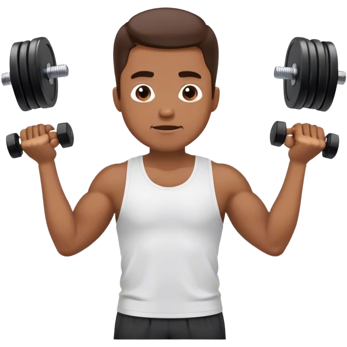 man shrugging shoulders up, and holding dumbbells by his body side emoji