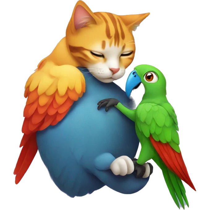 Cat cuddling a parrot emoji