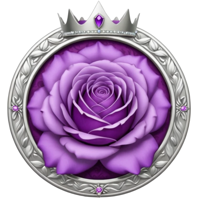 Purple rose flower, silver circle plaque, silver tiara emoji
