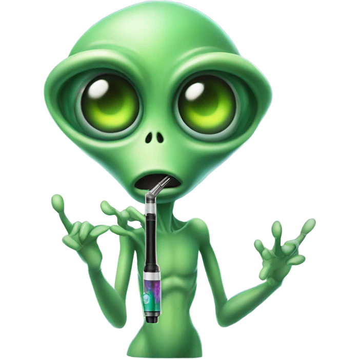 green alien smoking a weed vape emoji