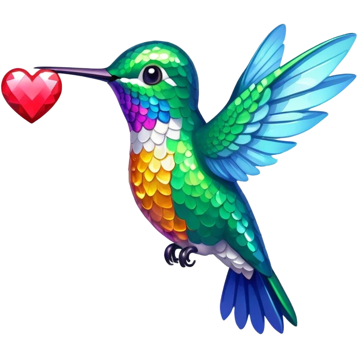 Sparkly hummingbird with heart  emoji