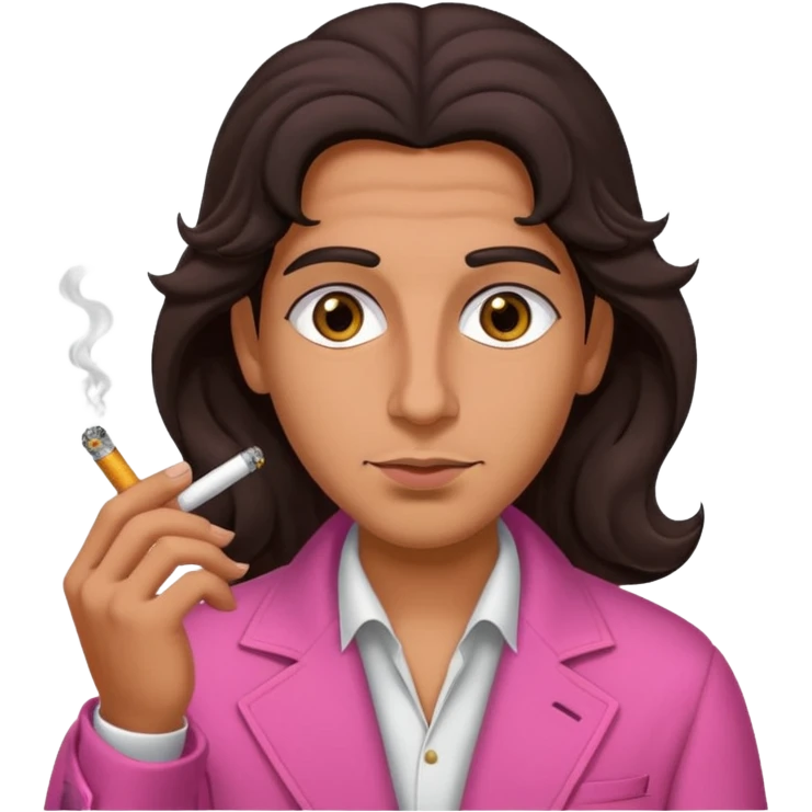 Arab tanned but not too tanned, wavy thick hair, brown eyes, smoking a pink zoot emoji