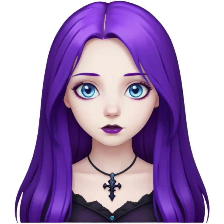 gothic girl long purple hair blue eyes emoji