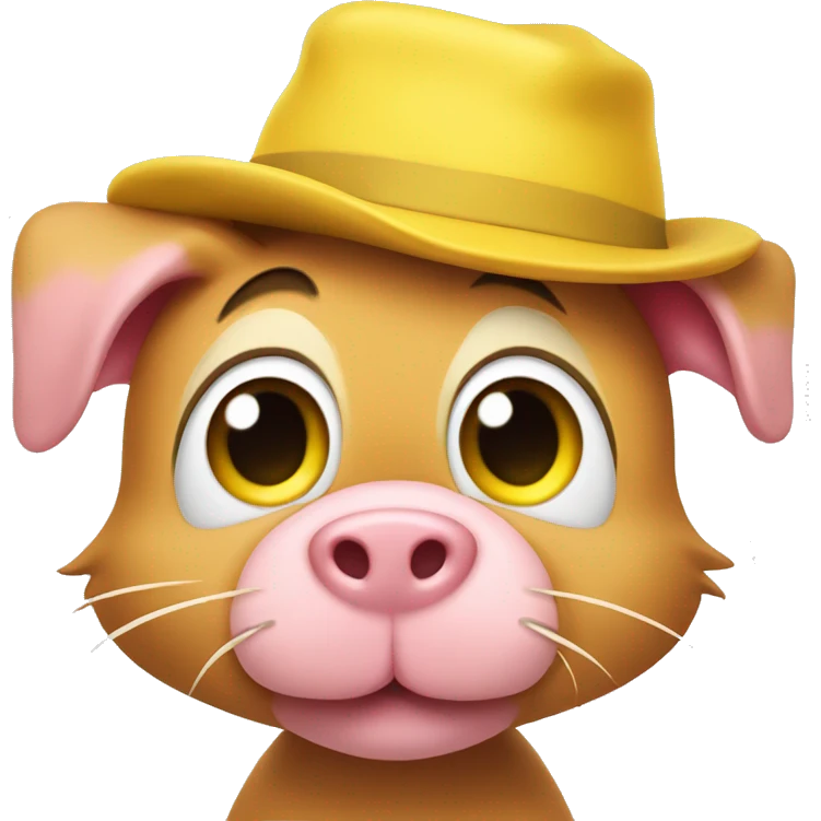 goofy cat with Yellow shirt and Hat with pig on it emoji