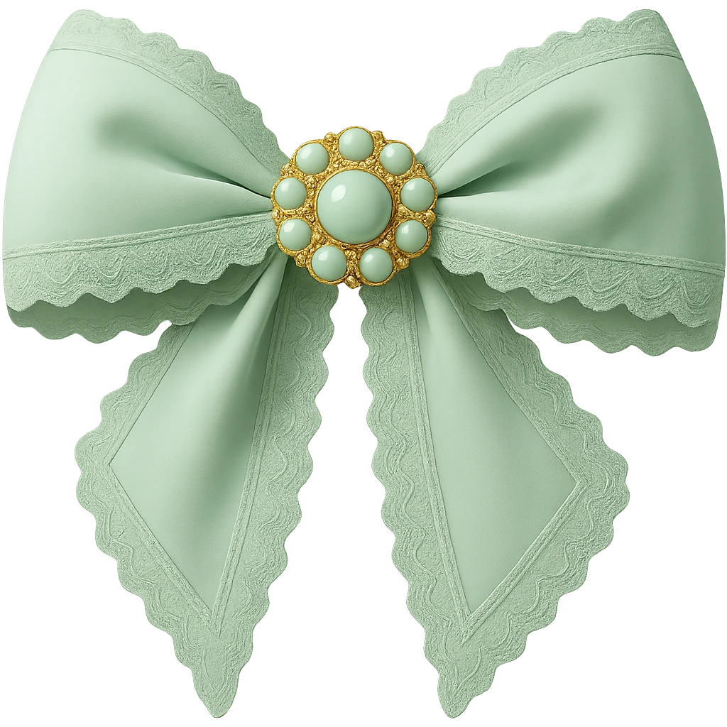 Make the gothic bow and accessories pastel green, keep lace and velvet details, photorealistic style, keep background transparent. emoji