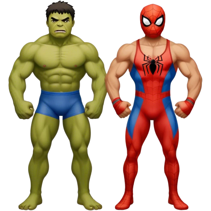 Hulk and muscle Spider-Man in wrestling singlets emoji