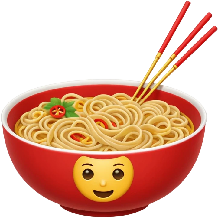 Chinese cuisine humanless avatar in bright emoji-style illustration. Noodles bowl, red and gold colors, simple shapes, flat design, bold and energetic. emoji