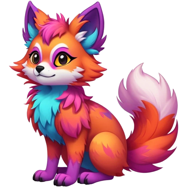 Neon-colored multi-colored cute cool exotic Falvie-Fionbri-fantasy-creature-fursona, full body, with random markings emoji