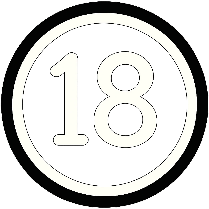 Remove the cartoonish semi truck wheels from the image, leaving just a black circular badge with a white number 18 in the middle. Keep the background transparent. The badge should be simple and clear with the number 18 centered. emoji