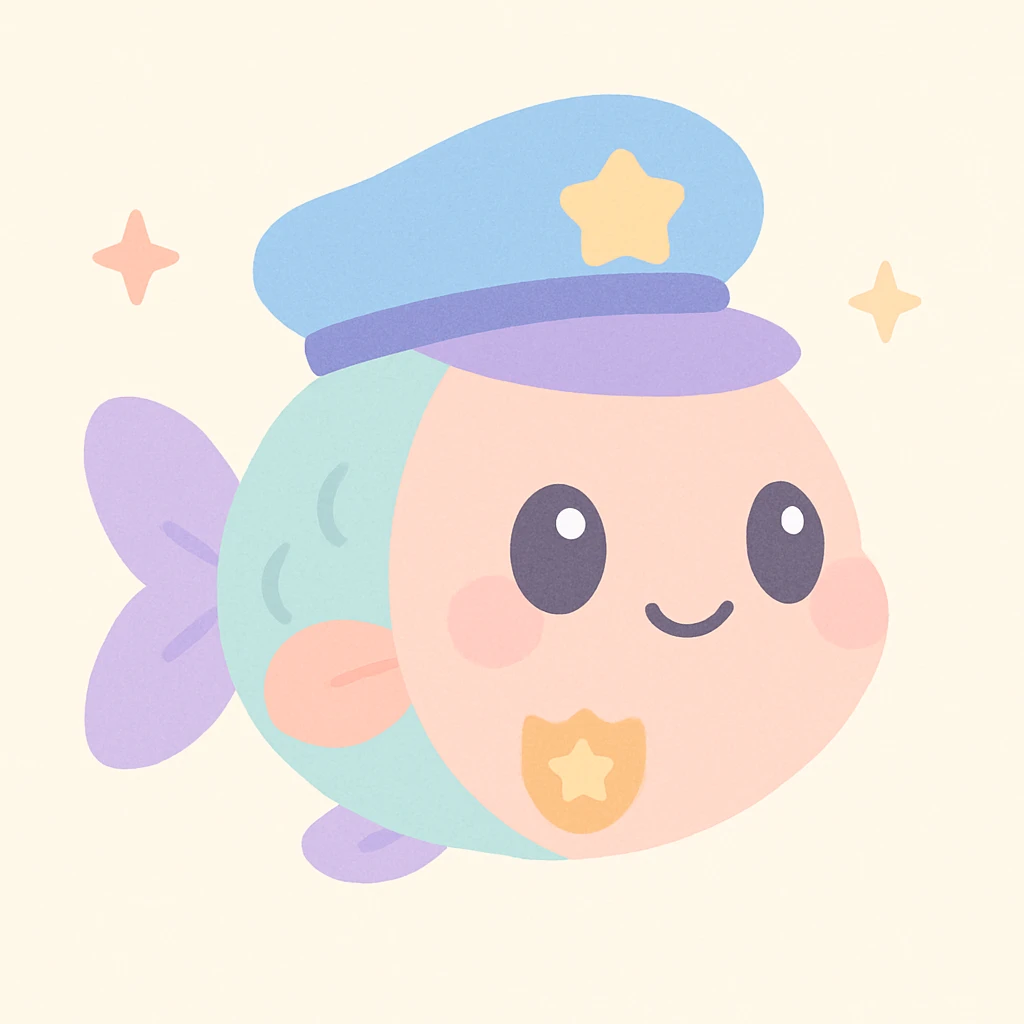 a fish with a police hat and badge, cute style emoji