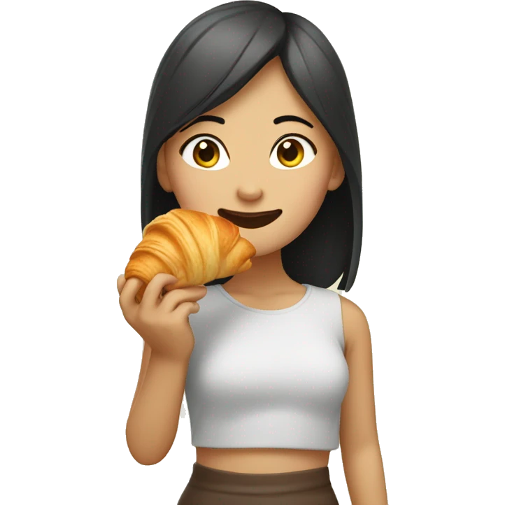 Asian girl eating croissant  emoji