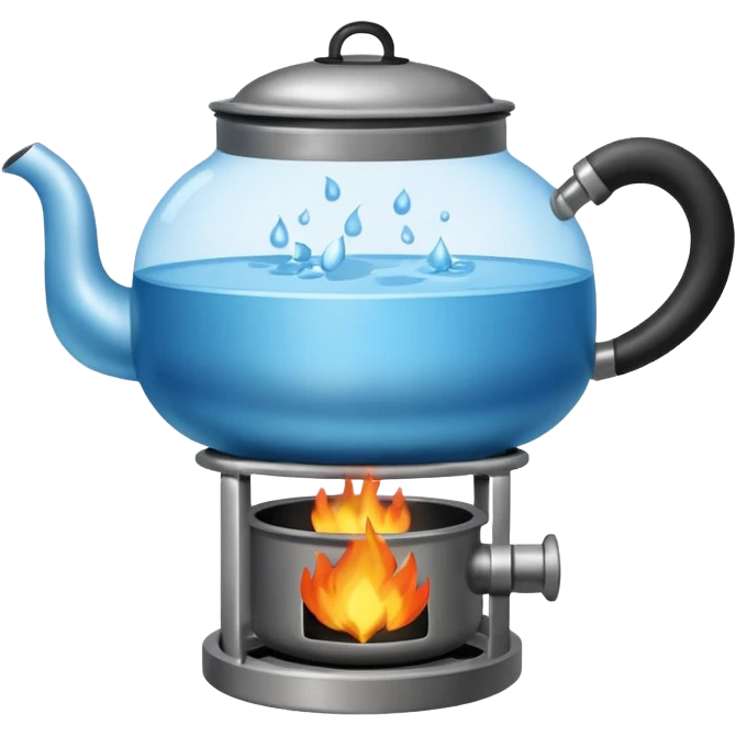 a small pot or kettle filled with water placed on fire, the water is boiling emoji