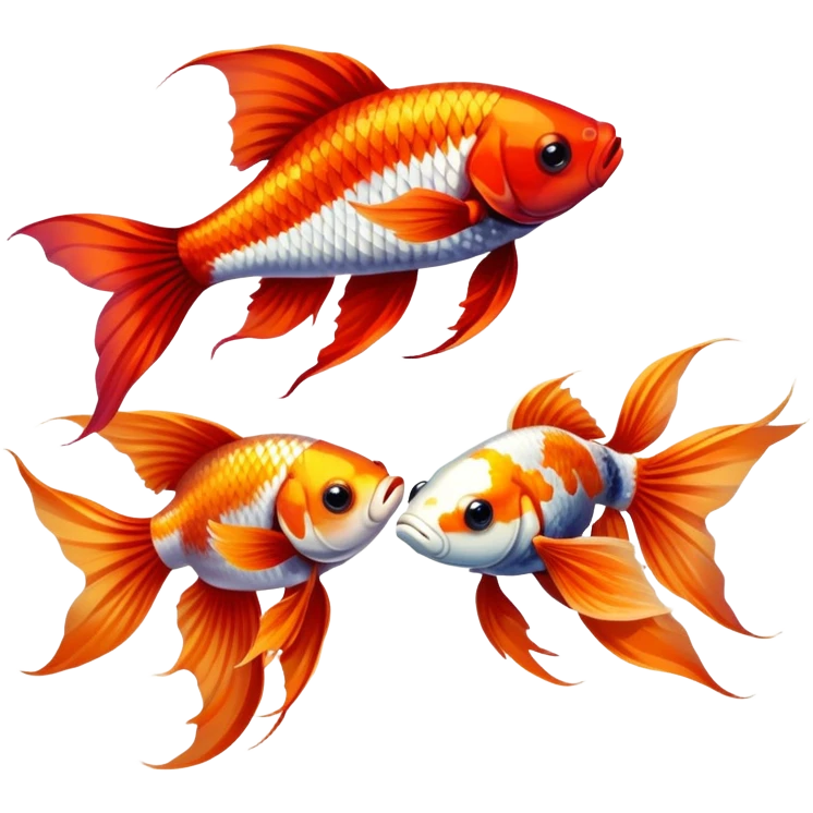 two betta fish and a koi fish emoji