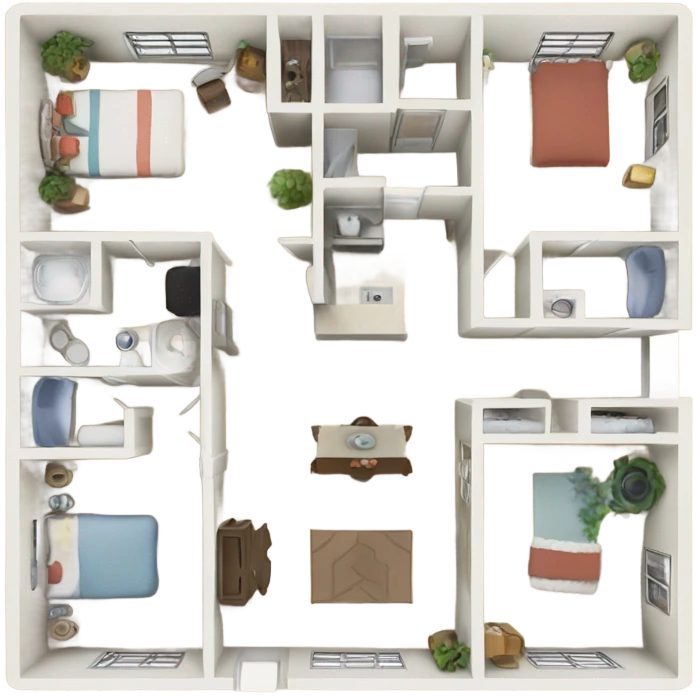 floorplan with, entrance, kitchen and living, bedroom 1 , bathroom, bedroom 2 big, balcony emoji