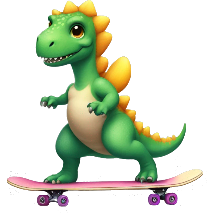 “Dinosaur wearing a rainbow tutu and riding a skateboard” emoji