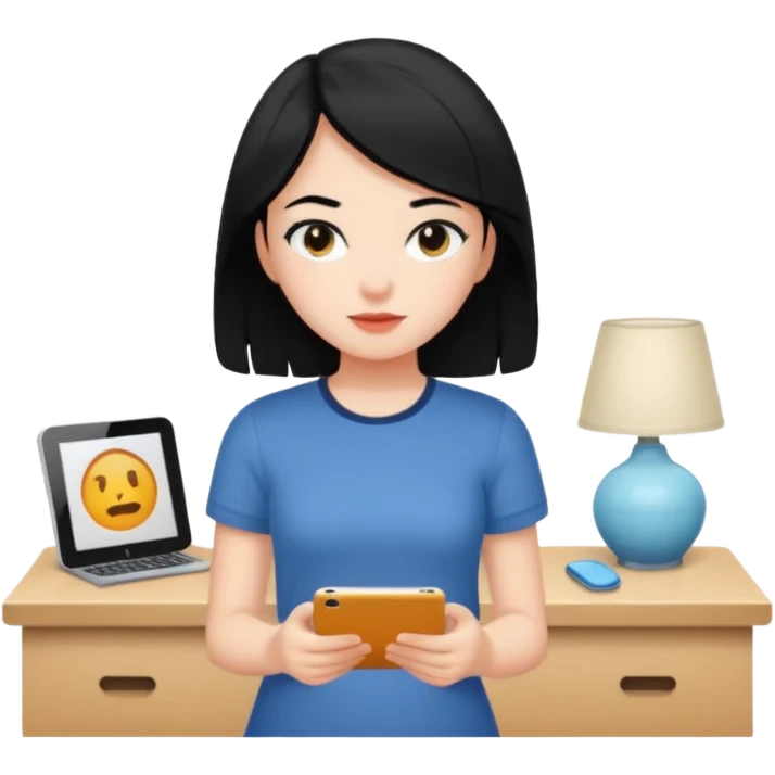 girl with black hair in short sleeves at home emoji