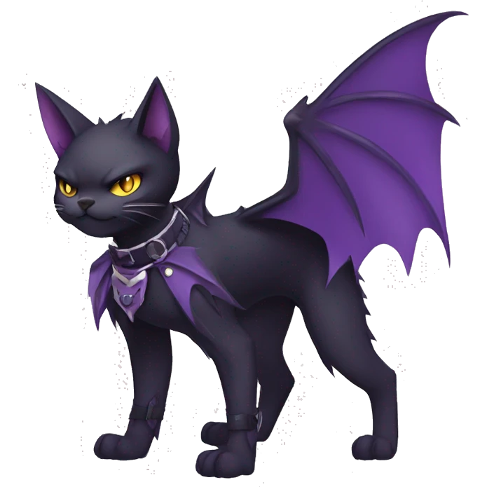 cool edgy black punk Purple nargacuga-bat-cat-Fakemon collar full body emoji