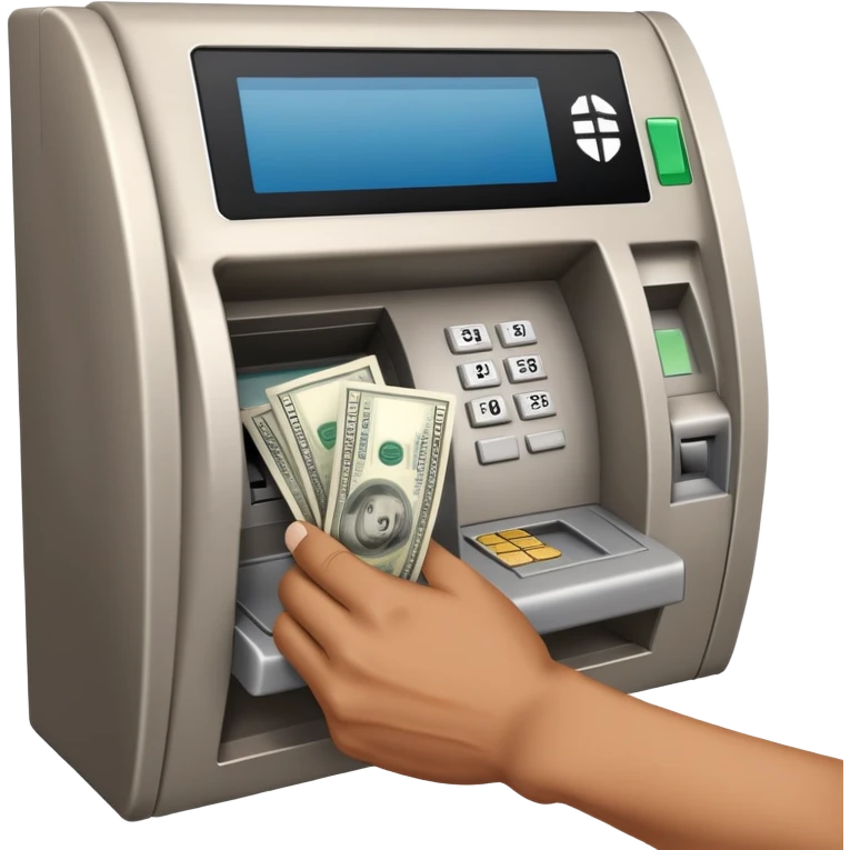 scammer's hand pulling money from ATM emoji