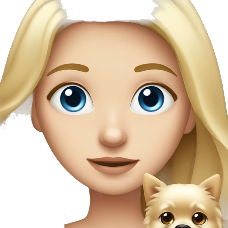Blonde girl blue eyes holding spitz  emoji