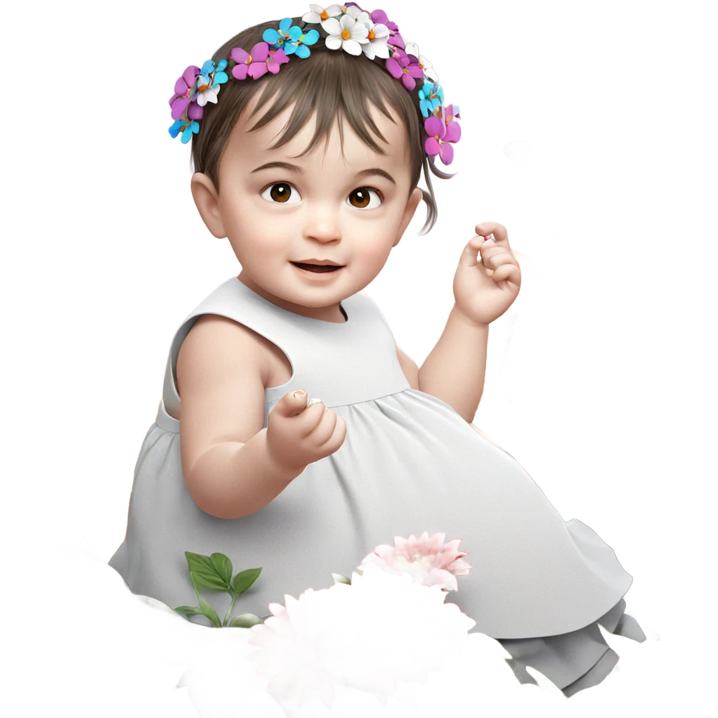 child with butterfly and flowers emoji