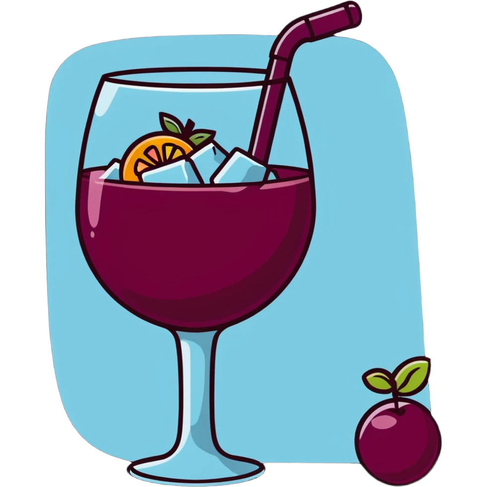 frozen sangria with lots of ice cubes, very cold, icy, with fruit pieces and wine emoji