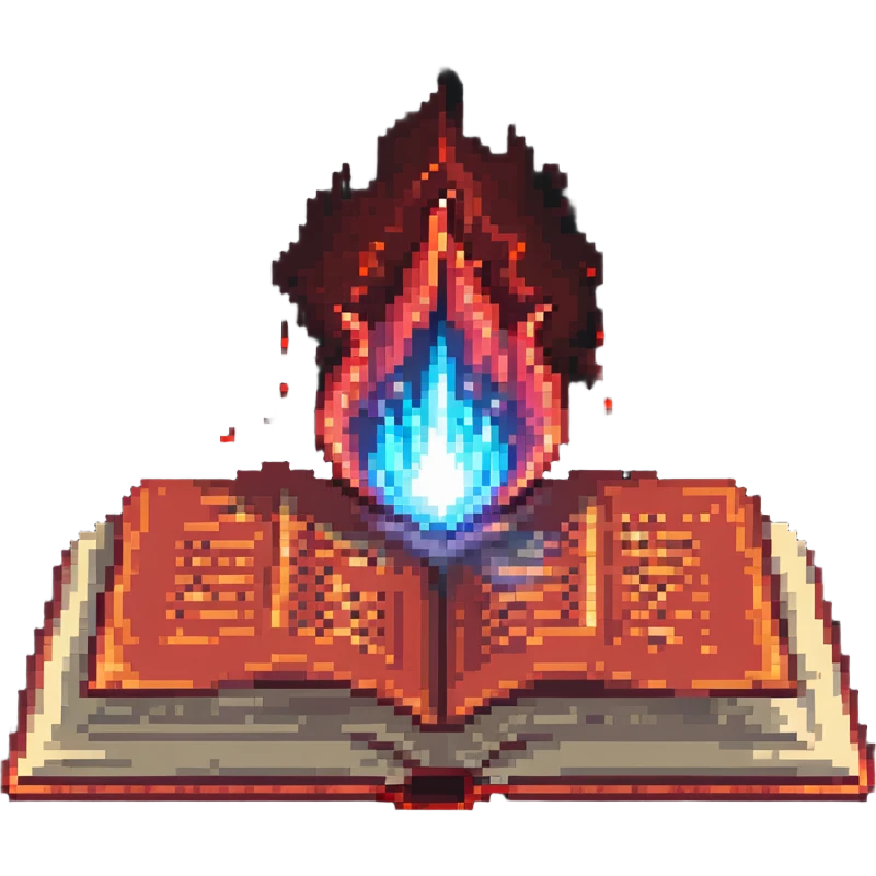 red cursed book with an open page and a bright magical aura emoji