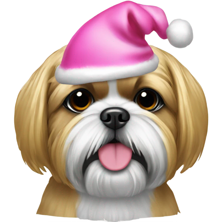gold Shih Tzu with pink christmas hat emoji