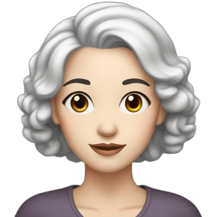 40 years old Woman, white pale skin, grey hair, big black eyes emoji