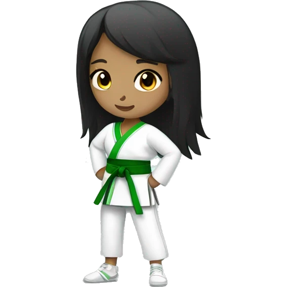 full body taekwondo girl with green belt long black hair light dark skin emoji