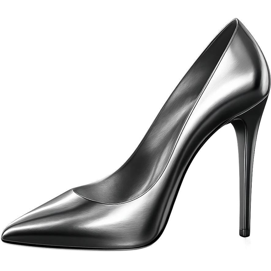 chrome high-heeled shoe, glossy and reflective, elegant, simple background emoji