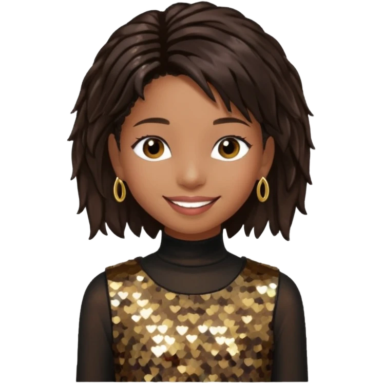 Willow Smith with long dark brown hair, dark brown sequin outfit emoji