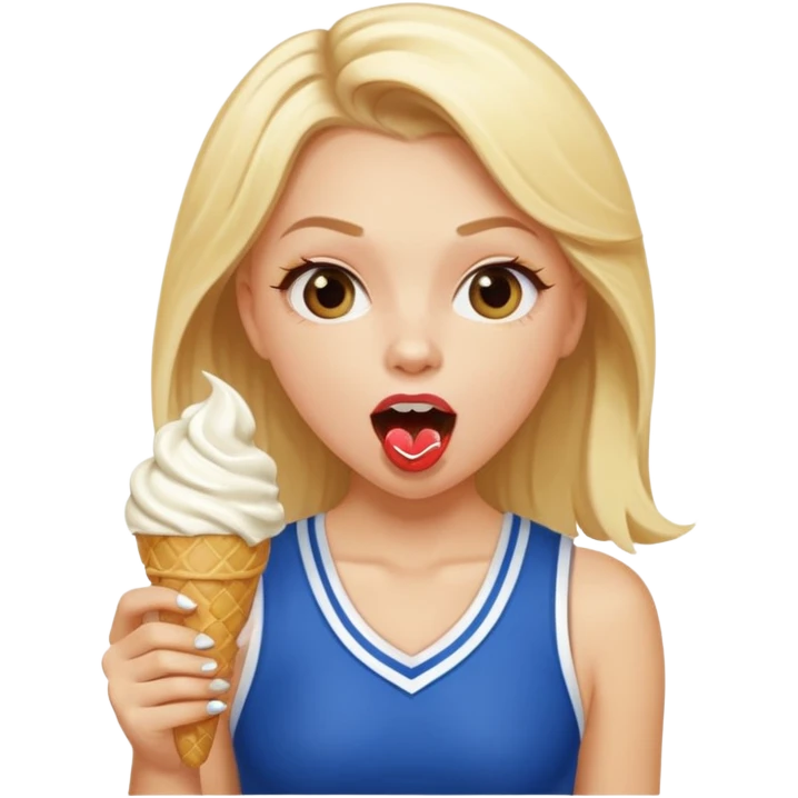 blonde pale-tan white girl eating ice cream mouth very very very very wide open in cheerleading uniform  emoji