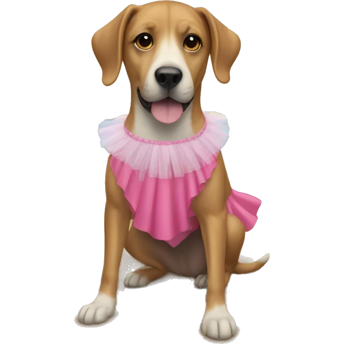 A dog wearing a tutu on a beach emoji