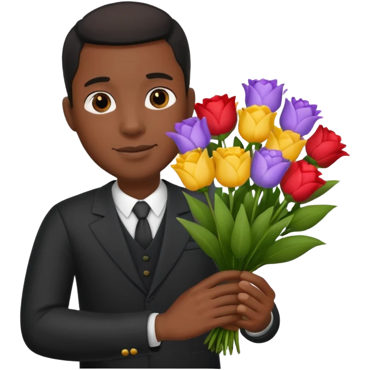 Black Male hand give a bogue of flowers emoji